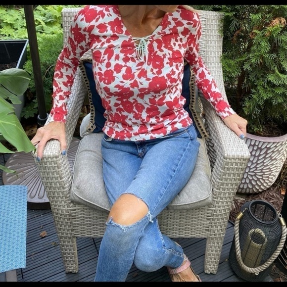 Caryn Vallone Blue and Red Long Sleeve Top - Picture 2 of 9